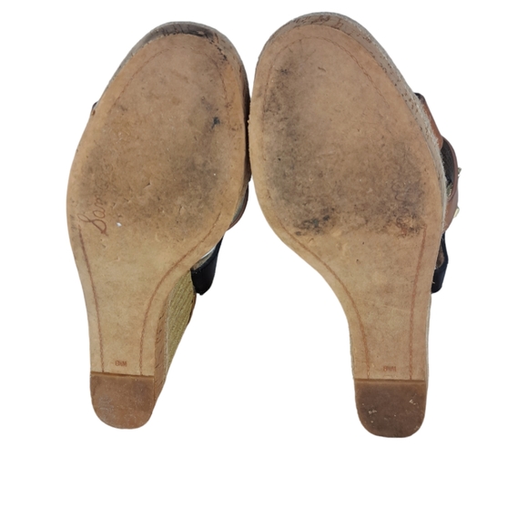 Sam Edelman Women Shoe #Clay Wedge Size 8.5 Textured Heel Black & Brown Leather - Picture 6 of 16